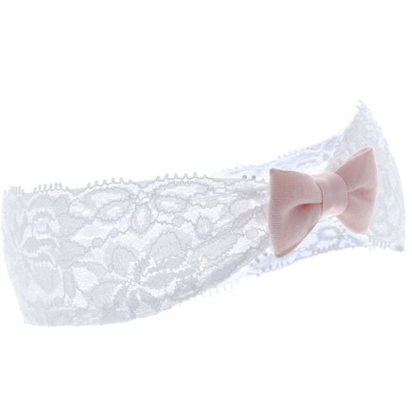 Parsa Beauty PARSA Baby Haarband weiß Spitze mit rosa Schleife Vatertagsangebot