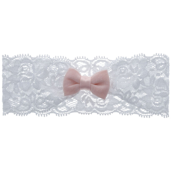 Parsa Beauty PARSA Baby Haarband weiß Spitze mit rosa Schleife Vatertagsangebot