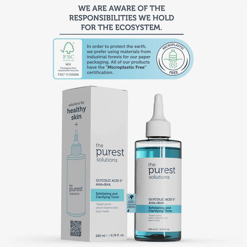 The Purest Solutions 5% Glycolic Acid + AHA & BHA Exfoliating and Clarifying Toner (200ml) Clearance-Verkauf
