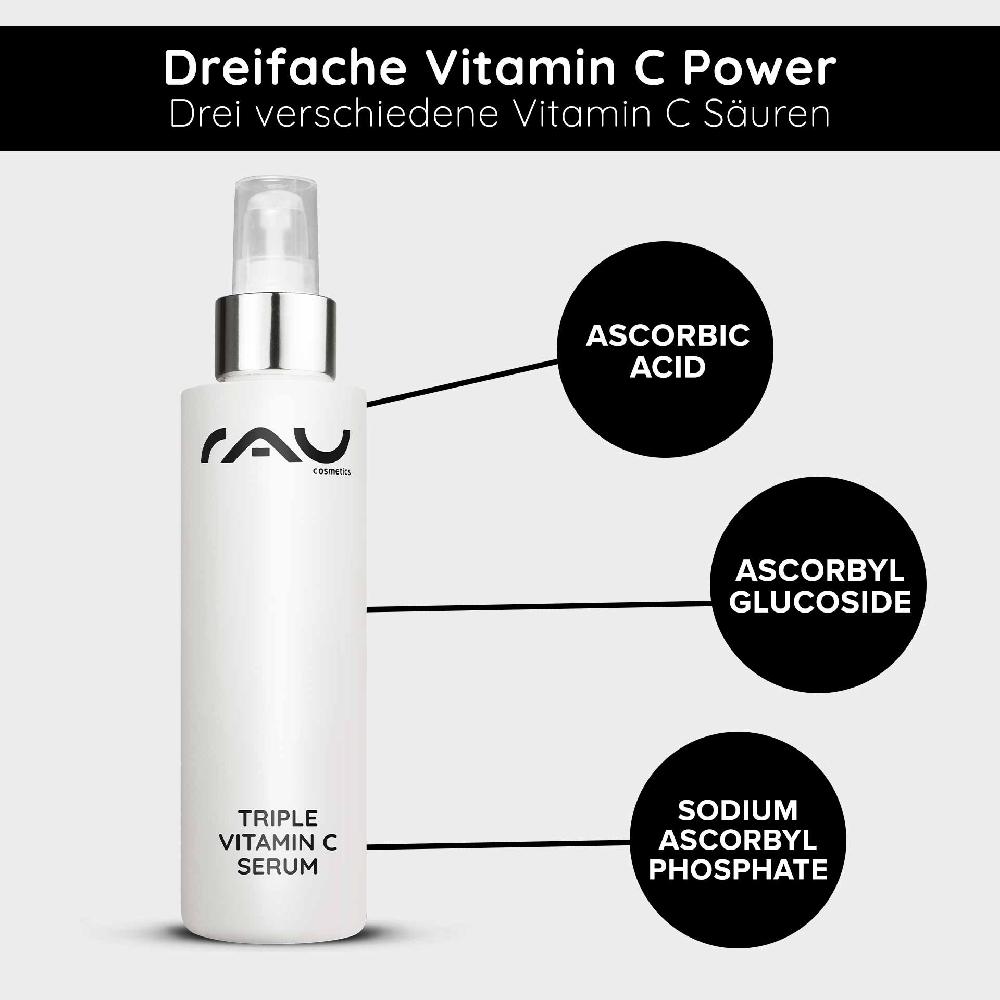 Rau Cosmetics Triple Vitamin C Serum 100 ml mit 11 % Vitamin C Säuren Begrenzt auf 3 Tage