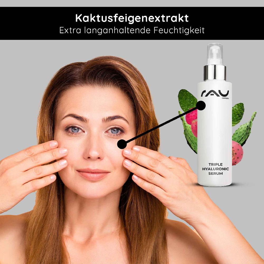 Rau Cosmetics Triple Hyaluronic Serum 100 ml mit Panthenol & Hyaluron 50% Rabatt mit kostenlosem Versand
