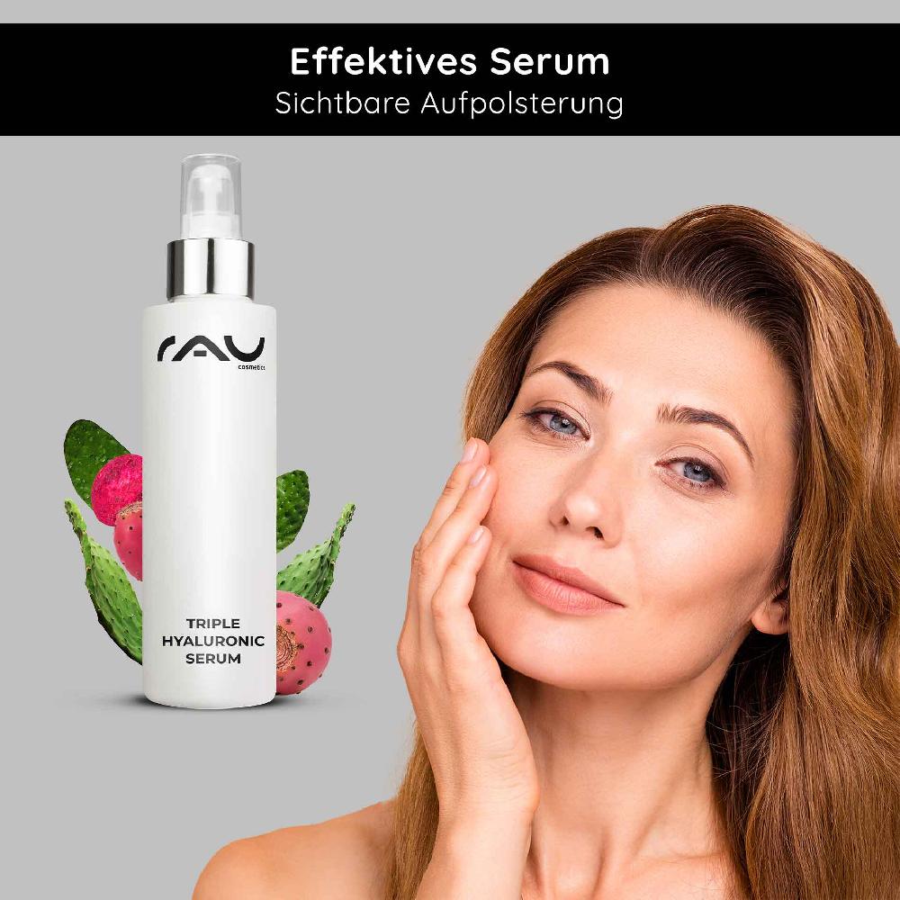 Rau Cosmetics Triple Hyaluronic Serum 100 ml mit Panthenol & Hyaluron 50% Rabatt mit kostenlosem Versand