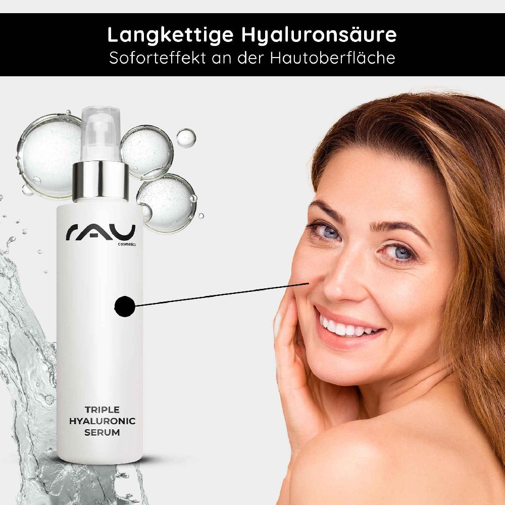 Rau Cosmetics Triple Hyaluronic Serum 100 ml mit Panthenol & Hyaluron 50% Rabatt mit kostenlosem Versand