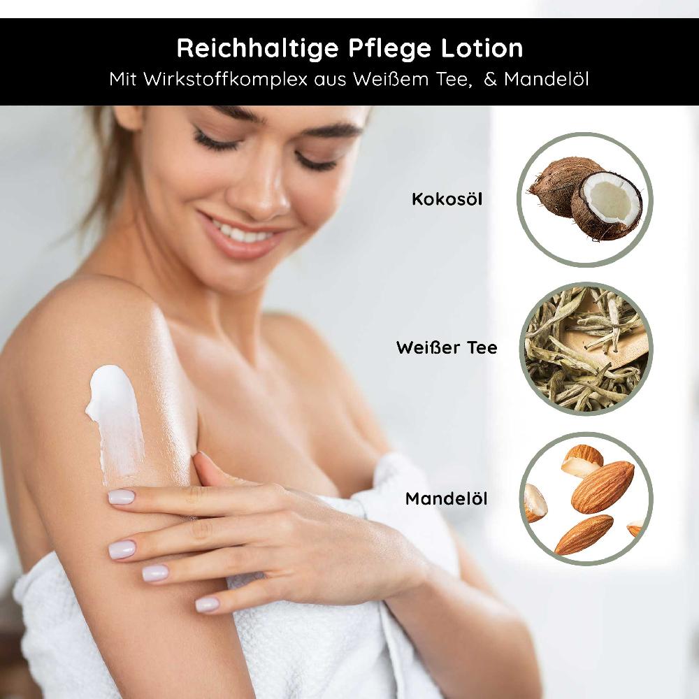 Rau Cosmetics White Tea Bodylotion für trockene Haut 500 ml mit Hyaluron Weißer Tee Urea Speichern exportieren