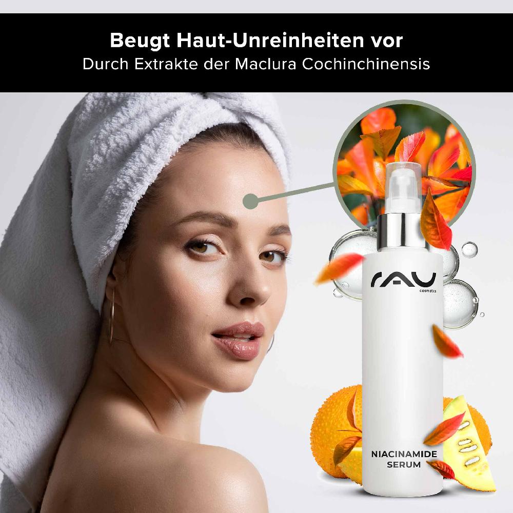 Rau Cosmetics Niacinamide Serum 100 ml mit 10% Niacinamid & 1% Zink PCA 50% Rabatt für begrenzte Zeit