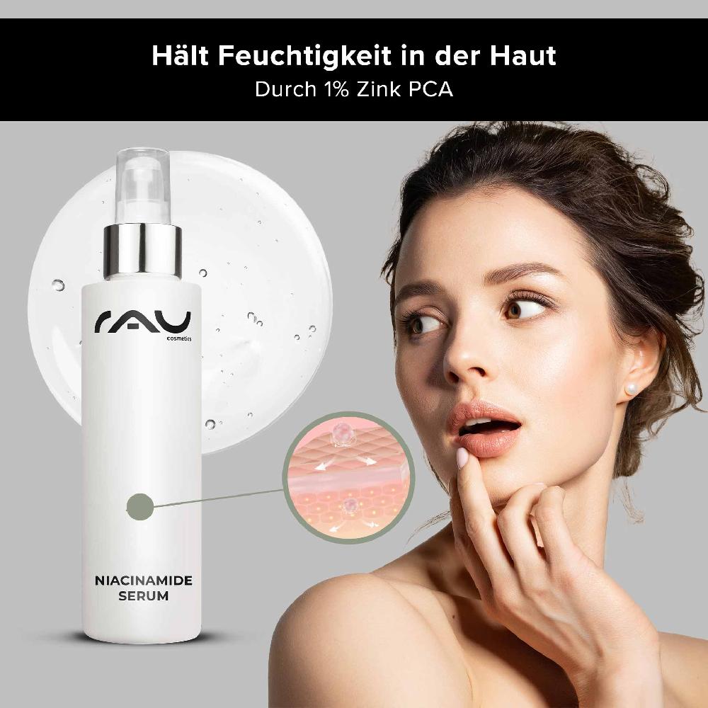Rau Cosmetics Niacinamide Serum 100 ml mit 10% Niacinamid & 1% Zink PCA 50% Rabatt für begrenzte Zeit